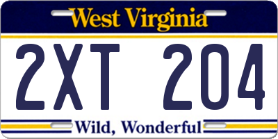 WV license plate 2XT204