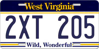 WV license plate 2XT205