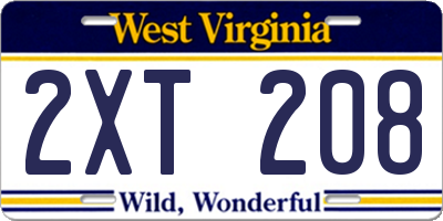 WV license plate 2XT208