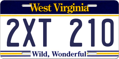 WV license plate 2XT210