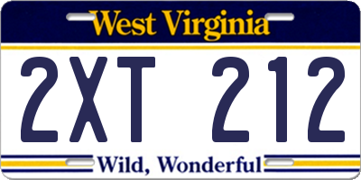 WV license plate 2XT212