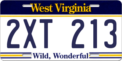 WV license plate 2XT213