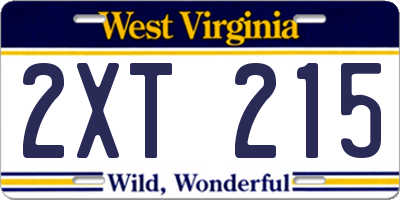 WV license plate 2XT215