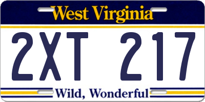 WV license plate 2XT217