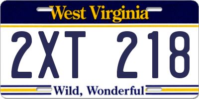 WV license plate 2XT218