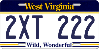 WV license plate 2XT222