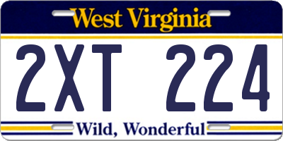 WV license plate 2XT224