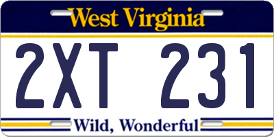 WV license plate 2XT231