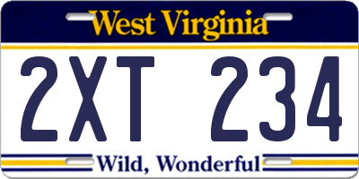 WV license plate 2XT234