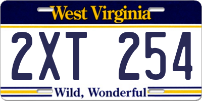 WV license plate 2XT254