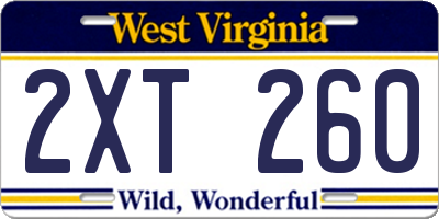 WV license plate 2XT260