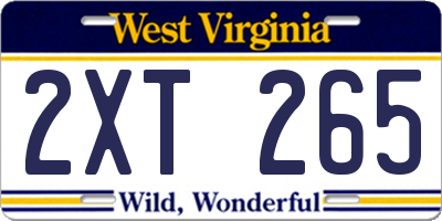 WV license plate 2XT265