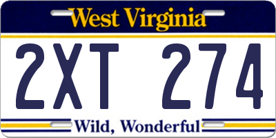 WV license plate 2XT274