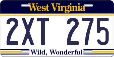 WV license plate 2XT275
