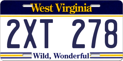 WV license plate 2XT278
