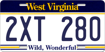 WV license plate 2XT280