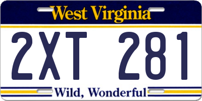 WV license plate 2XT281