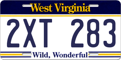 WV license plate 2XT283
