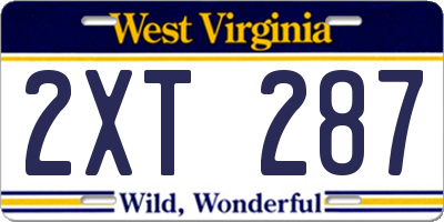 WV license plate 2XT287