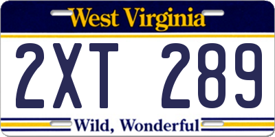 WV license plate 2XT289