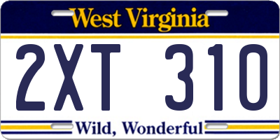 WV license plate 2XT310