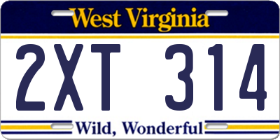 WV license plate 2XT314