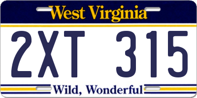 WV license plate 2XT315