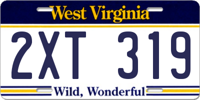 WV license plate 2XT319