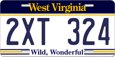 WV license plate 2XT324