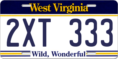 WV license plate 2XT333