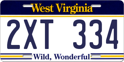 WV license plate 2XT334