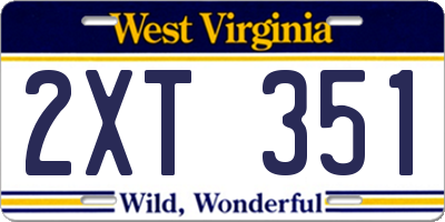 WV license plate 2XT351