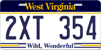 WV license plate 2XT354