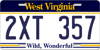 WV license plate 2XT357