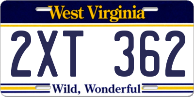 WV license plate 2XT362