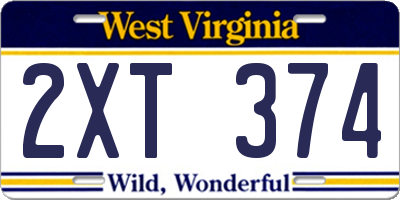 WV license plate 2XT374
