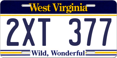 WV license plate 2XT377
