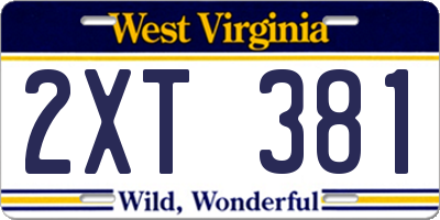 WV license plate 2XT381