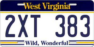WV license plate 2XT383