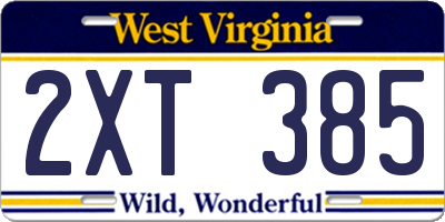 WV license plate 2XT385