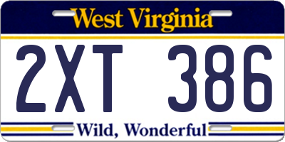 WV license plate 2XT386