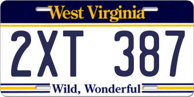 WV license plate 2XT387