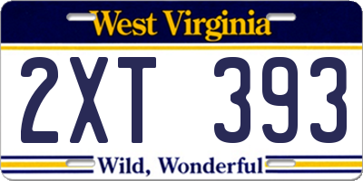 WV license plate 2XT393