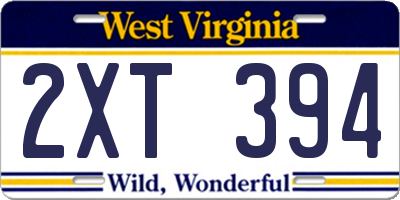 WV license plate 2XT394