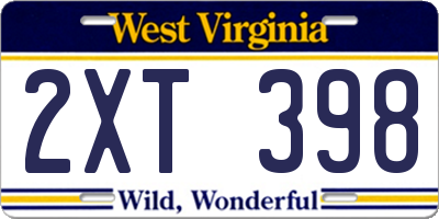 WV license plate 2XT398
