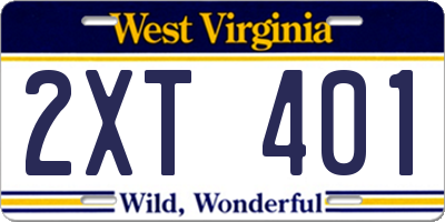 WV license plate 2XT401