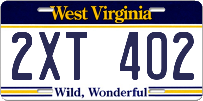 WV license plate 2XT402