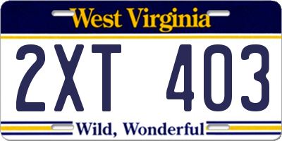 WV license plate 2XT403
