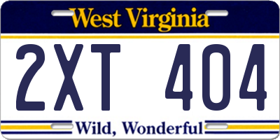 WV license plate 2XT404
