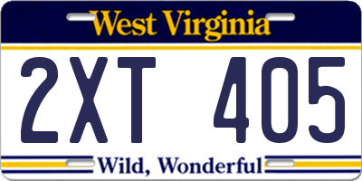 WV license plate 2XT405